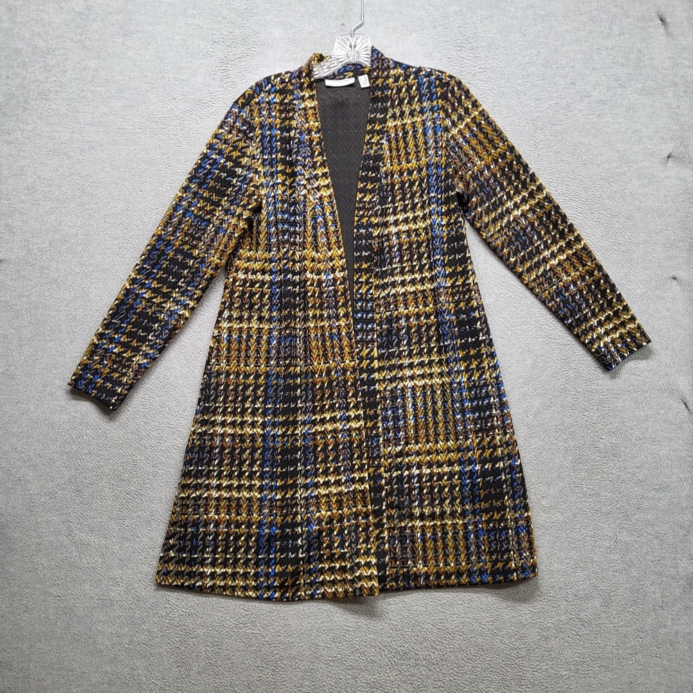 Susan Graver Women Jacket SP Multicolor Plaid Novelty Knit Duster Long Sleeve